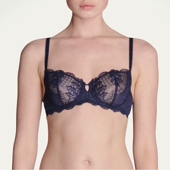 Simone Perele Lace Blue Demi Underwire Bra Size 36C New Retails 115 - Picture 1 of 7